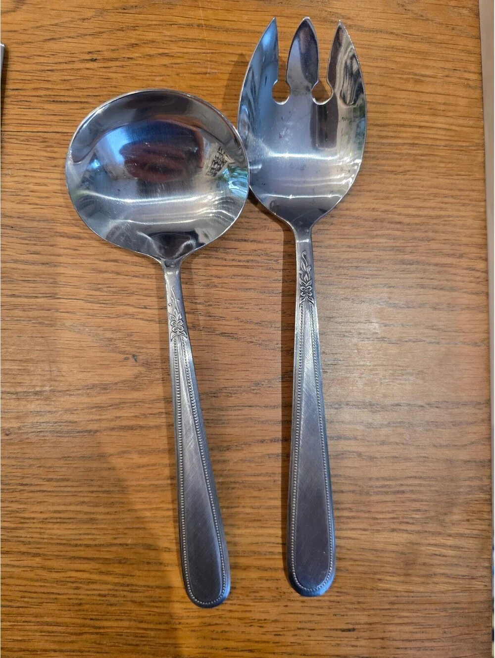 New Oneida Queen Bess II Stainless Serving Set - 2pc Salad Fork & Ladle Korea
